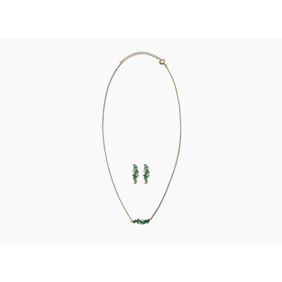 Adina Eden Emerald Green CZ Baguette Earrings & Necklace Combo Set. Goldtone. - Picture 1 of 3